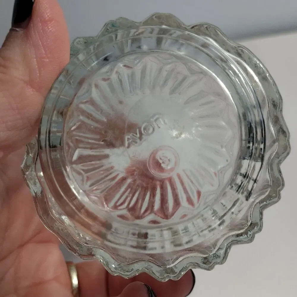 Avon Sugar Bowl Clear Glass Small Ribbed Swirl 1960s Vintage Lid